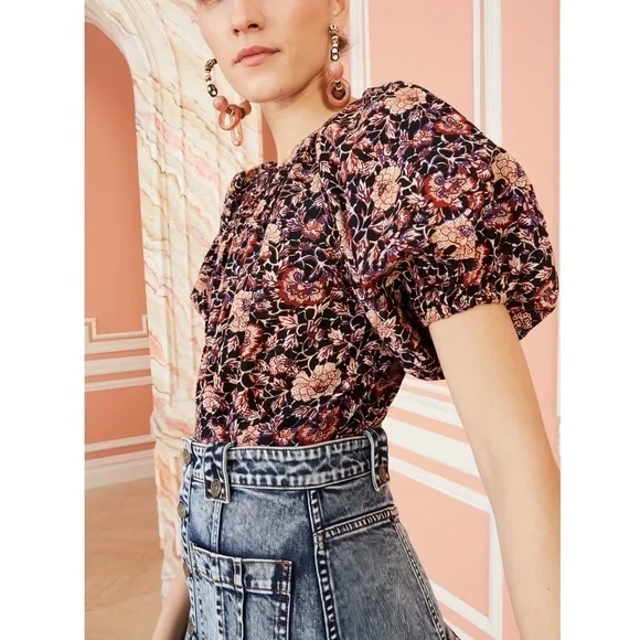 NWOT Ulla Johnson Puff-Sleeve Floral Evie Blouse - Picture 3 of 5